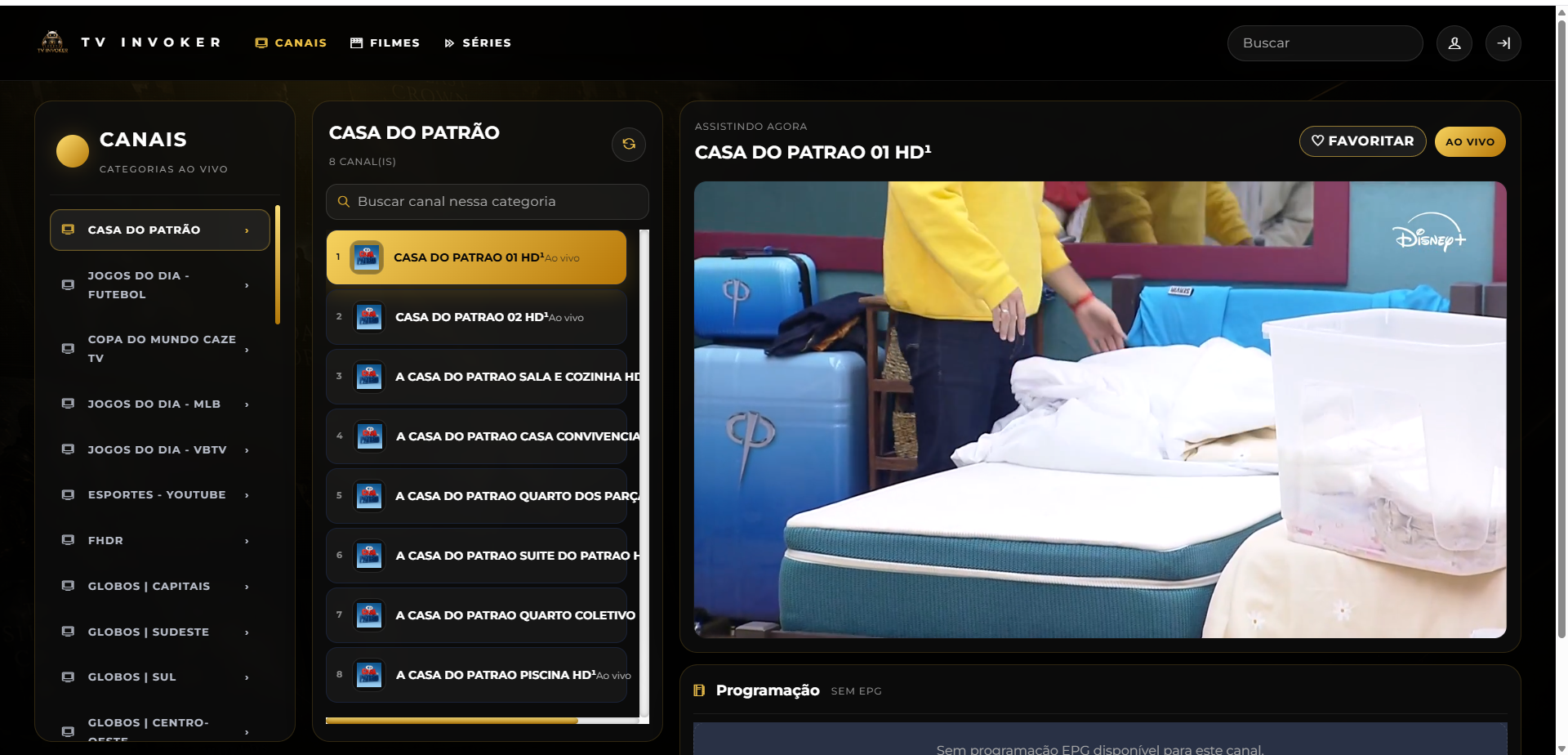 Canais ao vivo no Webplayer